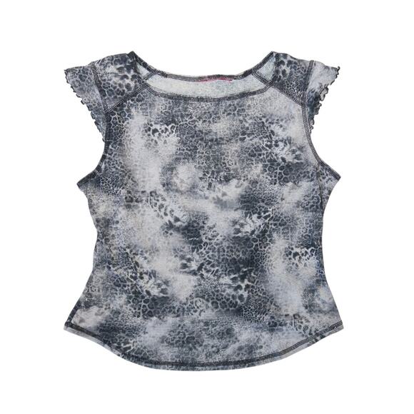 Vintage 90s/Y2K Grey Leopard Sheer Mesh Wide Boatneck Tee M - Picture 5 of 6